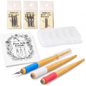 Tachikawa Dip Pen Manga Pen Bundle, 3 Free Pen Holders Blue Pink White, G Nib 3 pcs, Saji Pen Nib 3 pcs, Round Nib 2 pcs, Storage Case and Guide, Made in Japan in Kuwait