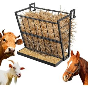 2-in-1 Wall Mount Hay Feeder, Black Grain Rack for Goats, Horses, Sheep in Saudi Arabia
