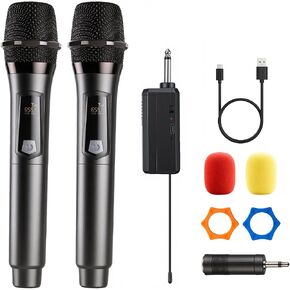 Wireless Microphone Rechargeable Fixed Frequency Handheld Wireless Mic Karaoke Machine, Portable Bluetooth Speaker with 2 Wireless Mics for Adults & Kids with LED Lights, Bass/Treble Adjustment in Kuwait