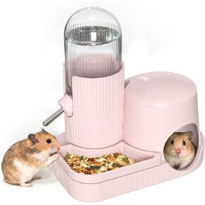 3 in 1 Hamster Water Bottle Dispenser with Food Bowl & Hideout Base (Pink) in Kuwait