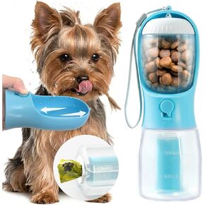 Portable Water Bottle for Small Dogs, 3 in 1 Pet Travel Bowl Dispenser with Food Treat Container & Poop Bag Holder, Summer Hiking Walking Accessories for Puppy On The Go - Pink, 10oz in Saudi Arabia