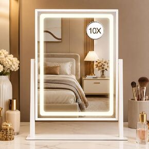 Lighted Makeup Mirror, Hollywood Vanity Mirror with Lights, Touch Control 3 Color Lighting Modes for Bedroom, Detachable 10X Magnification Mirror, 360°Rotation (16 in, White) in Saudi Arabia