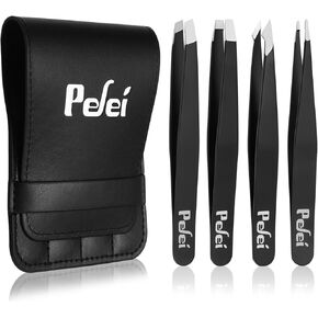 Pefei Tweezers Set - Professional Stainless Steel Tweezers for Eyebrows - Great Precision for Facial Hair, Splinter and Ingrown Hair Removal (Black) in Saudi Arabia