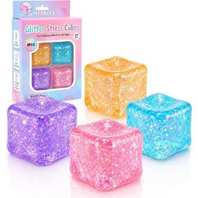 4-Pack Glitter Stress Cube Squishy Toys, Soft Squeeze Stress & Fidget Toys in Saudi Arabia