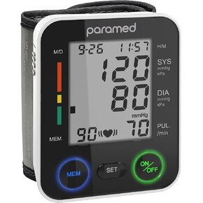 جهاز مراقبة ضغط الدم التلقائي من المعصم من PARAMED: طقم ضغط الدم من الكفة Bp + 2AAA وحقيبة حمل - كاشف ضربات القلب غير المنتظمة ووظيفة الذاكرة 90 قراءة وشاشة عرض كبيرة in Kuwait