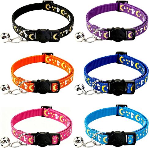 6 PCS Breakaway Cat Collars with Bell, Adjustable Kitten Collar for Girl Boy Cats, Soft Nylon Moon Star Kitty Collars, Lightweight, Pet Gifts(7.5"-12.5") (Multi-Colored) in Saudi Arabia