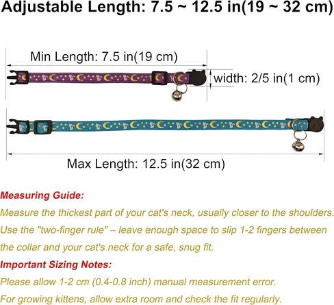 6 PCS Breakaway Cat Collars with Bell, Adjustable Kitten Collar for Girl Boy Cats, Soft Nylon Moon Star Kitty Collars, Lightweight, Pet Gifts(7.5"-12.5") (Multi-Colored) in Saudi Arabia