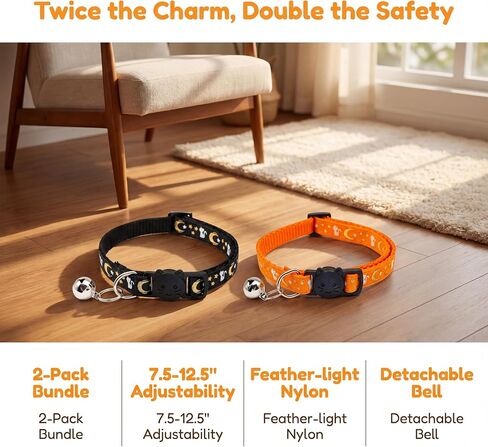 6 PCS Breakaway Cat Collars with Bell, Adjustable Kitten Collar for Girl Boy Cats, Soft Nylon Moon Star Kitty Collars, Lightweight, Pet Gifts(7.5"-12.5") (Multi-Colored) in Saudi Arabia