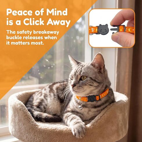 6 PCS Breakaway Cat Collars with Bell, Adjustable Kitten Collar for Girl Boy Cats, Soft Nylon Moon Star Kitty Collars, Lightweight, Pet Gifts(7.5"-12.5") (Multi-Colored) in Saudi Arabia