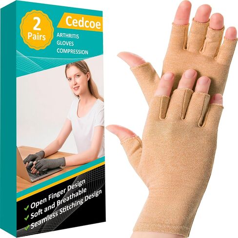 2 Pairs Arthritis Gloves Fingerless Compression Gloves for Relieve Hand Pain, Rheumatoid, Osteoarthritis, Tendonitis, Carpal Tunnel for Women and Men to Daily Work (Black, Small) in Kuwait
