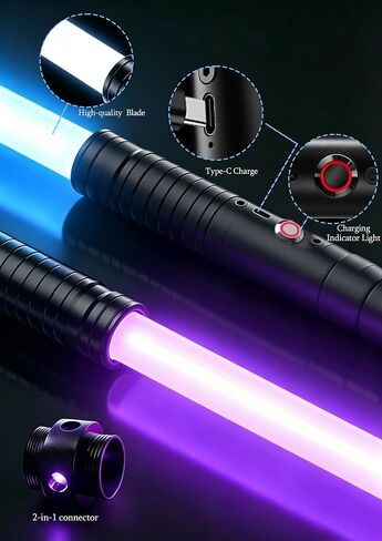 JvmuSaber [𝗦𝘁α𝗿-𝘄α𝗿𝘀] Double-Bladed Lightsaber Toy, RGB USB C Charge Light Saber, 2-in-1 Detachable Alloy Hilt, 12 Colors and 4 Modes & Sounds, for Kid and Adult Children's Day Gift (Black) in Kuwait
