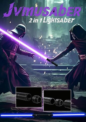 JvmuSaber [𝗦𝘁α𝗿-𝘄α𝗿𝘀] Double-Bladed Lightsaber Toy, RGB USB C Charge Light Saber, 2-in-1 Detachable Alloy Hilt, 12 Colors and 4 Modes & Sounds, for Kid and Adult Children's Day Gift (Black) in Kuwait