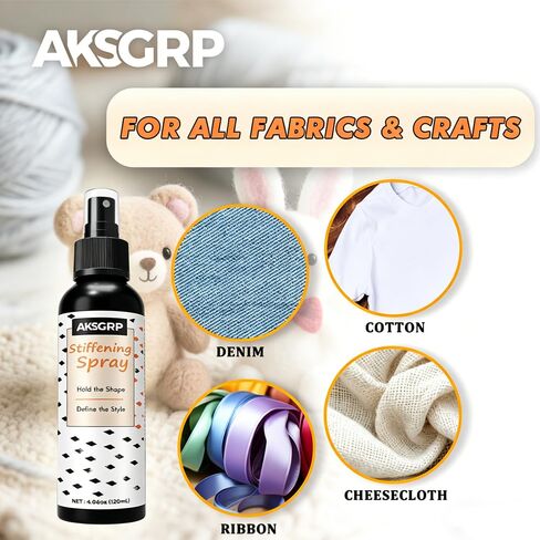 Fabric Stiffening Spray, Quick Drying Clear Spray for Stiffening, Draping and Shaping Fabric, DIY Crafts & Hat Stiffener Spray for Ribbons, Lace, Crochet, Bows, Doilie, Micrame -120ml in Kuwait