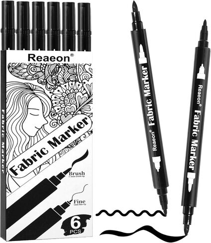 Reaeon Black Fabric Markers, Dual Tip Fabric Paint Markers, Permanent Fabric Pens for Clothes, T Shirts, Canvas, Bags (6pack) in Saudi Arabia
