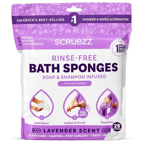 Scrubzz Disposable No Rinse Bathing Wipes - 25 Pack - All-in-1 Single Use Shower Wipes, Simply Dampen, Lather, and Dry Without Shampoo or Rinsing (Lavender, 1-Pack) in Kuwait