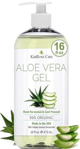 جل الصبار العضوي 12oz من KinRose للوجه والبشرة والشعر وتخفيف حروق الشمس - من 100% صبار نقي - معصور على البارد، نباتي، غير معطر - صنع في الولايات المتحدة الأمريكية. in Kuwait