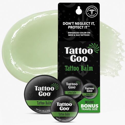 Tattoo Goo Tattoo Balm and Travel Size Balm Bundle, 3/4 oz & .33 oz Tin - Natural Tattoo Aftercare Balm with Beeswax and Cocoa Butter, Soothing Tattoo Ointment, 2 Pack Bundle in Kuwait