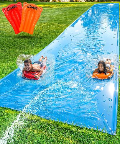 JAMBO 40FT x 7FT XL MEGA Water Slide, 2 Bodyboard Updated Model– Extra Long Extra Wide Slip Splash Slide for Kids, Heavy Duty Backyard Lawn Waterslide, Outdoor Water Toy, Splash Mat Splash Pad in Saudi Arabia