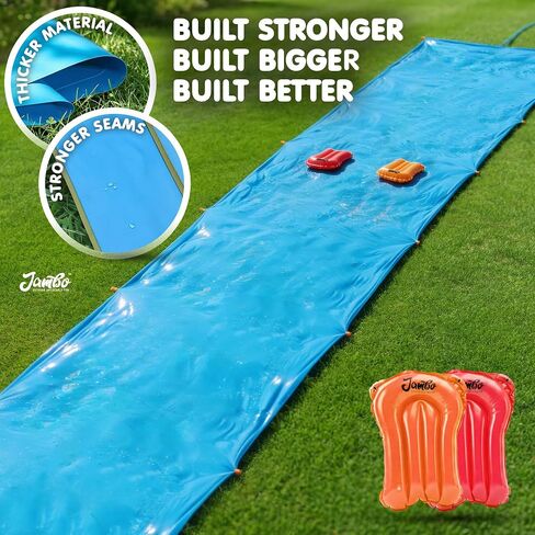JAMBO 40FT x 7FT XL MEGA Water Slide, 2 Bodyboard Updated Model– Extra Long Extra Wide Slip Splash Slide for Kids, Heavy Duty Backyard Lawn Waterslide, Outdoor Water Toy, Splash Mat Splash Pad in Saudi Arabia
