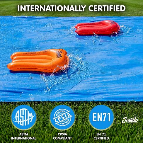 JAMBO 40FT x 7FT XL MEGA Water Slide, 2 Bodyboard Updated Model– Extra Long Extra Wide Slip Splash Slide for Kids, Heavy Duty Backyard Lawn Waterslide, Outdoor Water Toy, Splash Mat Splash Pad in Saudi Arabia