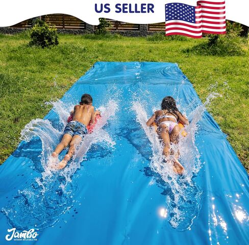 JAMBO 40FT x 7FT XL MEGA Water Slide, 2 Bodyboard Updated Model– Extra Long Extra Wide Slip Splash Slide for Kids, Heavy Duty Backyard Lawn Waterslide, Outdoor Water Toy, Splash Mat Splash Pad in Saudi Arabia