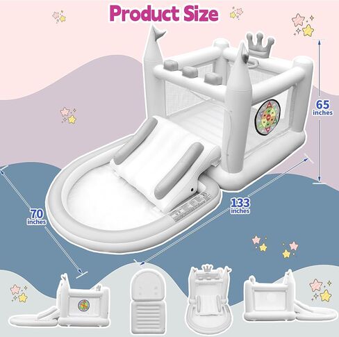 Inflatable Water Slide for Kids, PVC Bouncy Castle Outdoor with Slide, Bounce House, Basketball Hoop, Pool, Rings, Target Game, Jumping, Pump Included in Saudi Arabia
