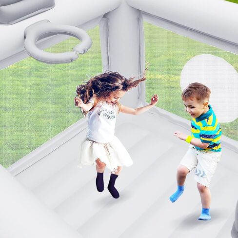 Inflatable Water Slide for Kids, PVC Bouncy Castle Outdoor with Slide, Bounce House, Basketball Hoop, Pool, Rings, Target Game, Jumping, Pump Included in Saudi Arabia
