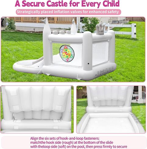 Inflatable Water Slide for Kids, PVC Bouncy Castle Outdoor with Slide, Bounce House, Basketball Hoop, Pool, Rings, Target Game, Jumping, Pump Included in Saudi Arabia