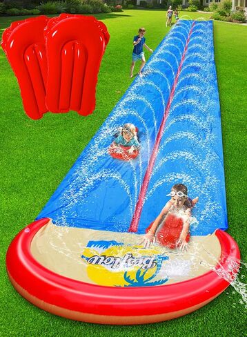 Spring Water 32FT Slip and Water Slide for Kids and Adults, Extra Long Heavy Duty Lawn Water Slides with Sprinklers, 2 Lane Slip Splash Slide with Inflatable Bodyboards, Summer Outdoor Backyard Toys in Saudi Arabia