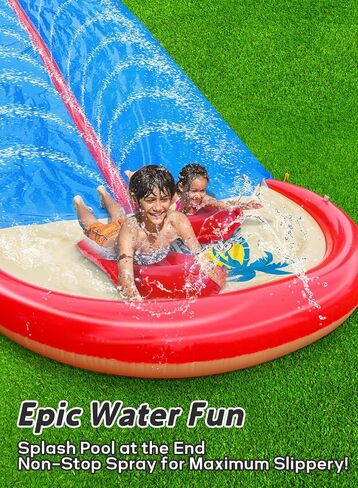 Spring Water 32FT Slip and Water Slide for Kids and Adults, Extra Long Heavy Duty Lawn Water Slides with Sprinklers, 2 Lane Slip Splash Slide with Inflatable Bodyboards, Summer Outdoor Backyard Toys in Saudi Arabia