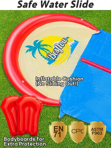 Spring Water 32FT Slip and Water Slide for Kids and Adults, Extra Long Heavy Duty Lawn Water Slides with Sprinklers, 2 Lane Slip Splash Slide with Inflatable Bodyboards, Summer Outdoor Backyard Toys in Saudi Arabia