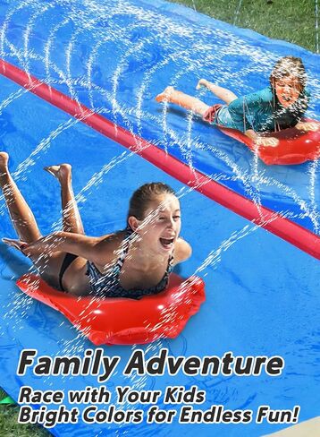 Spring Water 32FT Slip and Water Slide for Kids and Adults, Extra Long Heavy Duty Lawn Water Slides with Sprinklers, 2 Lane Slip Splash Slide with Inflatable Bodyboards, Summer Outdoor Backyard Toys in Saudi Arabia