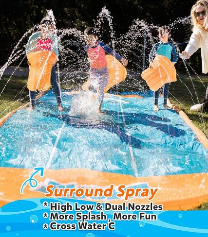 Spring Water Slip and Water Slide for Kids Backyard, 22ft*3 Racing Lanes Slip Water Slides with Sprinkler for Age 5-8 8-12, Summer Outdoor Water Toy with 3 Inflatable Bodyboards in Saudi Arabia