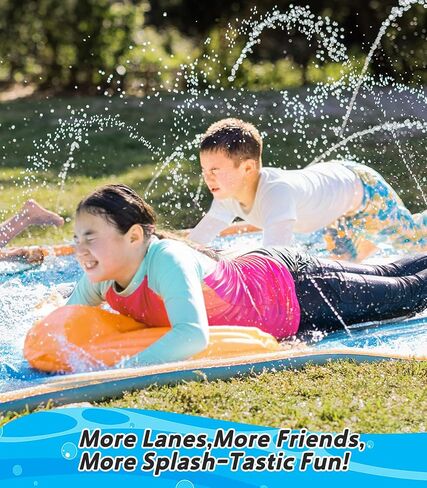 Spring Water Slip and Water Slide for Kids Backyard, 22ft*3 Racing Lanes Slip Water Slides with Sprinkler for Age 5-8 8-12, Summer Outdoor Water Toy with 3 Inflatable Bodyboards in Saudi Arabia