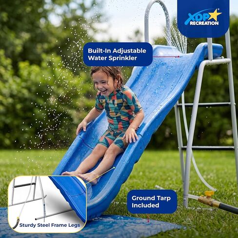XDP Recreation 6 Foot Water Wave Slide with Built in Adjustable Sprinkler, Freestanding with Ground Pad and Hose Extension for Lawn Fun, Ages 3 to 8 in Saudi Arabia