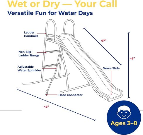 XDP Recreation 6 Foot Water Wave Slide with Built in Adjustable Sprinkler, Freestanding with Ground Pad and Hose Extension for Lawn Fun, Ages 3 to 8 in Saudi Arabia