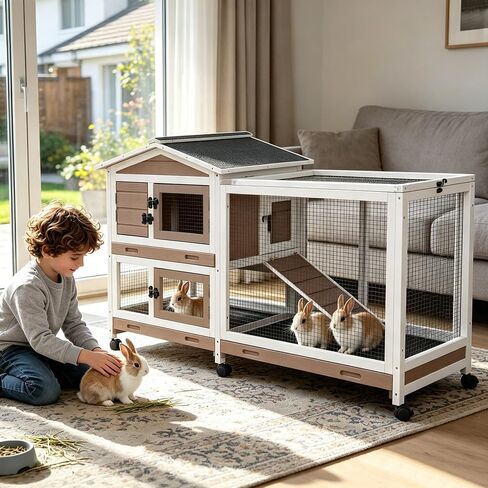 Extra Large Wooden Rabbit Hutch on Wheels with Reinforced Full Iron Frame in Kuwait