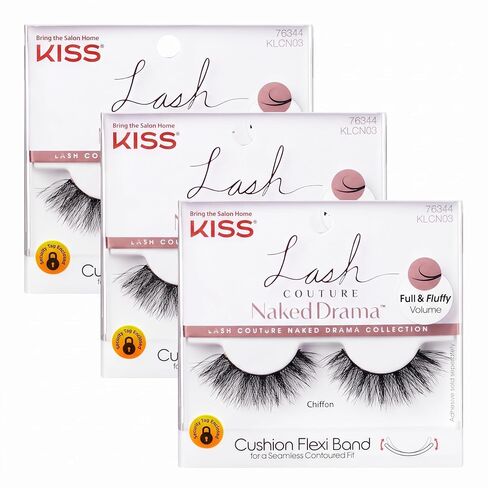 KISS Lash Couture Naked Drama Collection False Eyelashes with Cushion Flexi Band, Full & Fluffy Volume, Style 'Crepe', 1 Pair Fake Eyelashes in Saudi Arabia