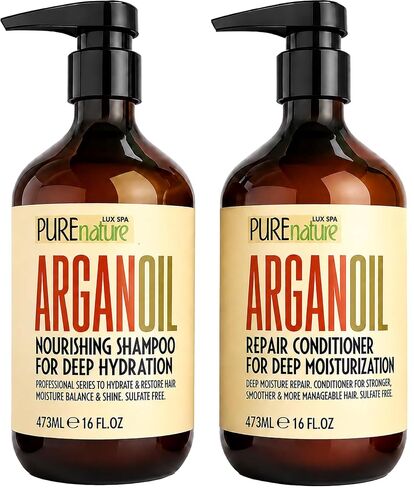 Argan Oil Shampoo and Conditioner Set - Moisturizing Sulfate Free Moroccan Care with Keratin - For Curly, Straight, Dry and Damaged Hair - Hydrating, Anti Frizz Salon Technology in Saudi Arabia