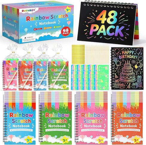 BURVAGY 48 Pack Scratch Rainbow Art Crafts Notebook for Kids Party Favors in Saudi Arabia