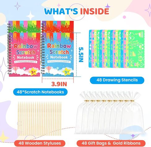 BURVAGY 48 Pack Scratch Rainbow Art Crafts Notebook for Kids Party Favors in Saudi Arabia