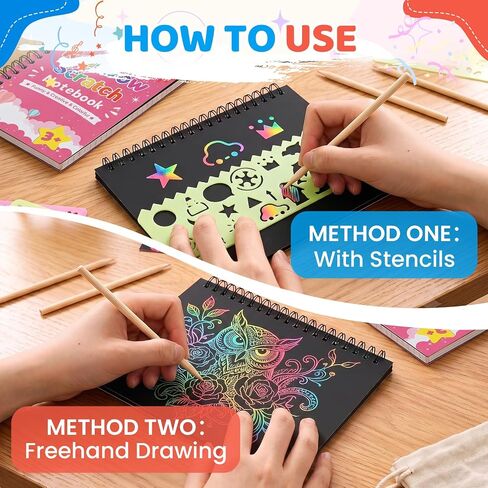 BURVAGY 48 Pack Scratch Rainbow Art Crafts Notebook for Kids Party Favors in Saudi Arabia
