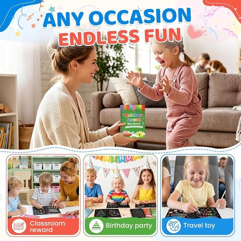 BURVAGY 48 Pack Scratch Rainbow Art Crafts Notebook for Kids Party Favors in Saudi Arabia