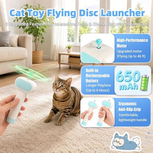 Cat Fetch Toy with Flying Disc Launcher, Rechargeable & Large-capacity in Saudi Arabia