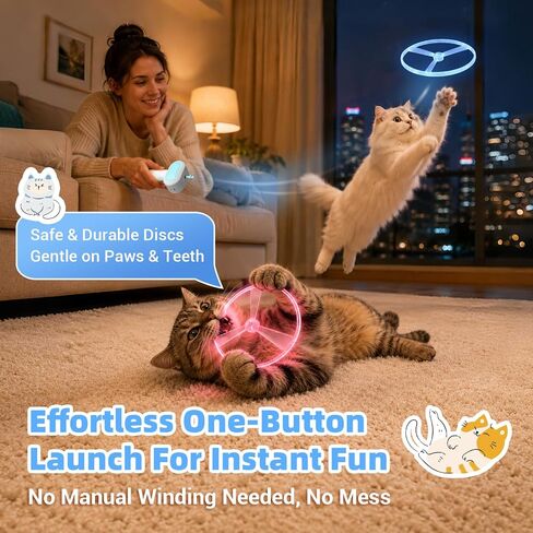 Cat Fetch Toy with Flying Disc Launcher, Rechargeable & Large-capacity in Saudi Arabia