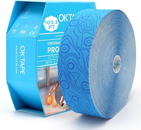 (2in X 103 Feet) OK TAPE PRO Bulk Kinesiology Tape, Original Elastic Latex Free Kinesiology Therapeutic Tape, Free Cut Printed in Kuwait