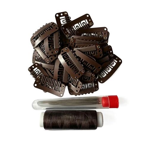 50Pcs Wig Clips 32mm Snap Clips For Hair Extensions I Shape Hair Clips Tools 6 Teeth Black Color Hair Extension Clips 30 Assorted Sewing Needles and 2 Rolls Thread (Black) in Saudi Arabia