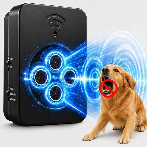 Smart Anti Barking Device for Dogs, 4-Emitter Ultrasonic Bark Deterrent, 50 FT Range, 3 Modes, USB Rechargeable Bark Control Box for 20-120 lb Dogs, Indoor Outdoor Use in Kuwait
