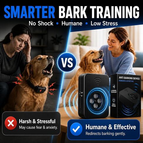 Smart Anti Barking Device for Dogs, 4-Emitter Ultrasonic Bark Deterrent, 50 FT Range, 3 Modes, USB Rechargeable Bark Control Box for 20-120 lb Dogs, Indoor Outdoor Use in Kuwait