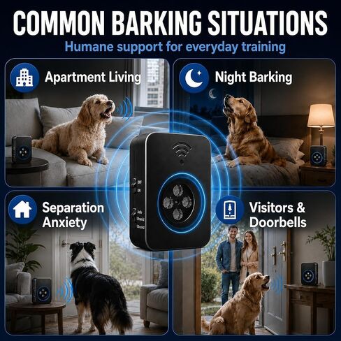 Smart Anti Barking Device for Dogs, 4-Emitter Ultrasonic Bark Deterrent, 50 FT Range, 3 Modes, USB Rechargeable Bark Control Box for 20-120 lb Dogs, Indoor Outdoor Use in Kuwait